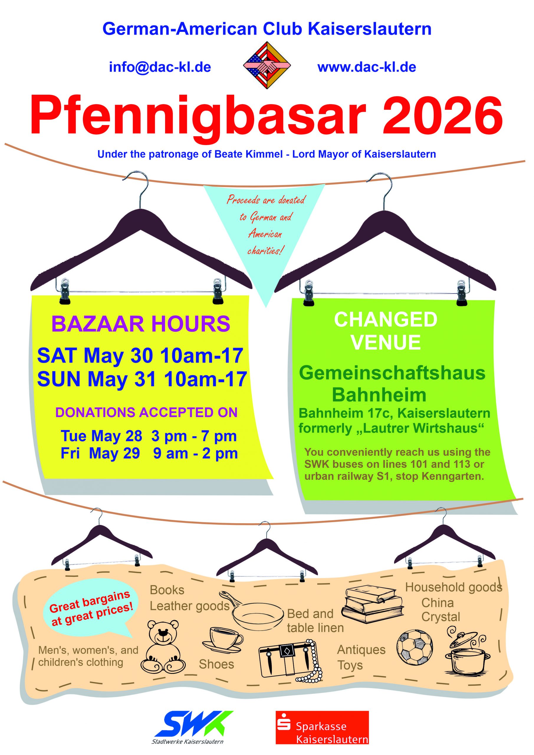 Flyer Pfennigbasar 2026 of the German-American Club Kaiserslautern